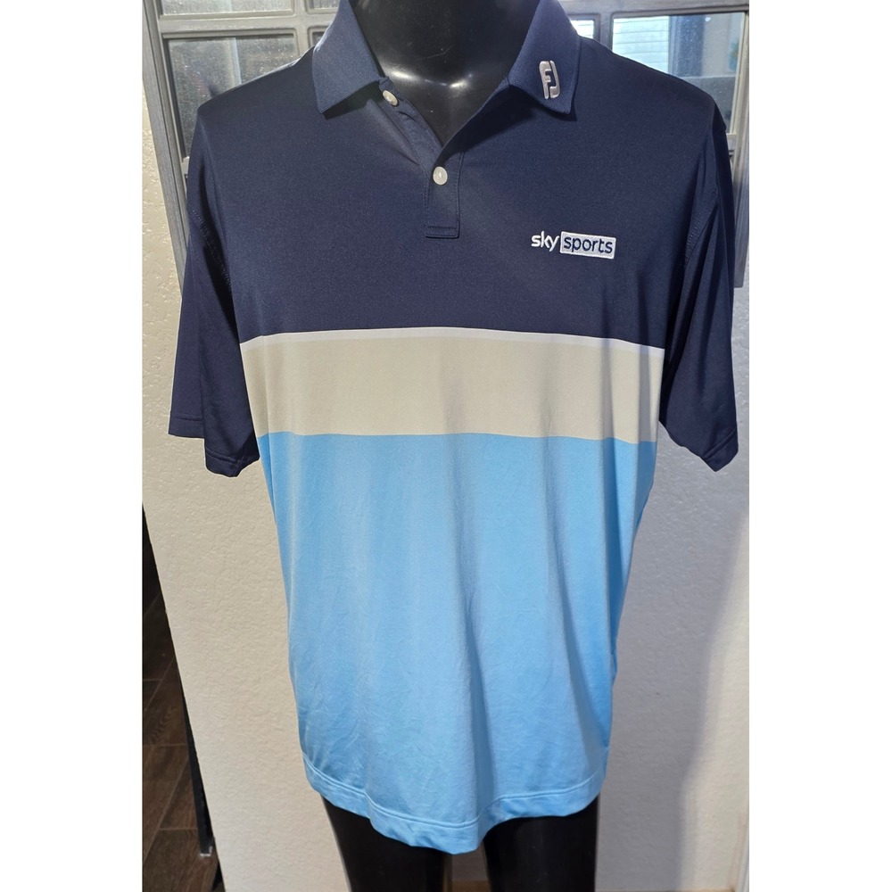 FootJoy Sky Sports Golf Polo Shirt Mens XL Athletic Fit Navy Blue Colorblock